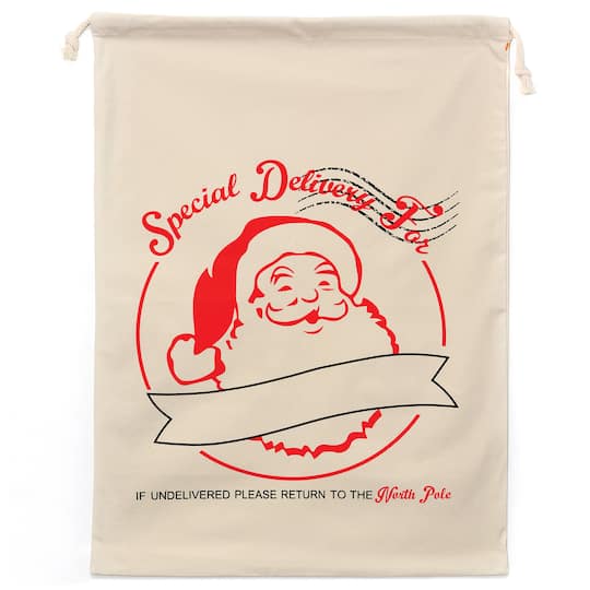 Personality Case™ 19" x 26" Cotton Natural Santa Drawstring Bag